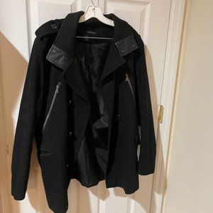 Men's Calvin Klein Jeans Wool Pea Coat w/Leather Accents